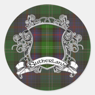 Sutherland Tartan Shield Runt Klistermärke