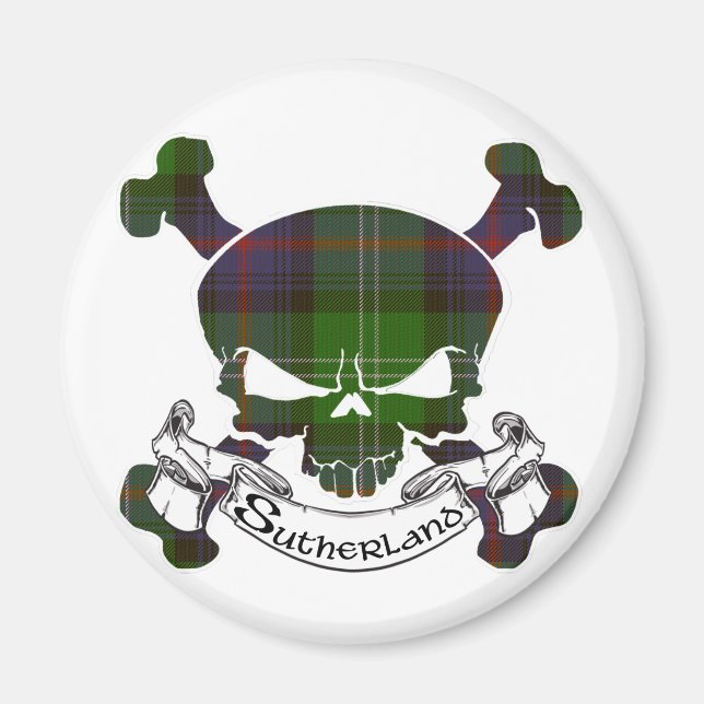 Sutherland Tartan Skull Magnet (Framsidan)