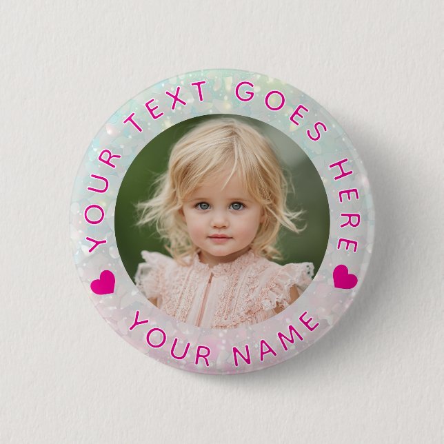 Suttle Glitter Anpassad Foto & Text Knapp (Framsida)