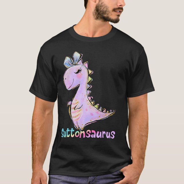 Sutton Namn Shirt Girl Dinosaur Födelsedagsfest Su T (Framsida)