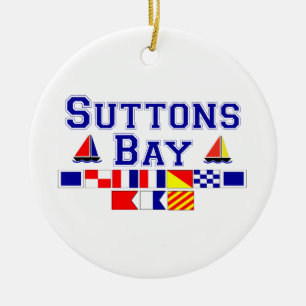 Suttons fjärd, MI - nautiskt stava för flagga Julgransprydnad Keramik