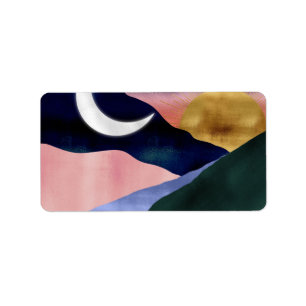 Suval Mountain River Måne Sunset Design Adressetikett