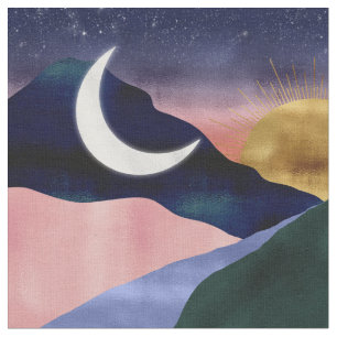 Suval Mountain River Måne Sunset Design Tyg