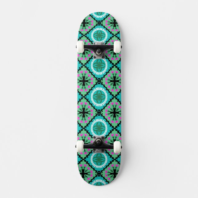 Suzani mönster med uzbekiska och Kazakhmotiv Skateboard Bräda 20 Cm (Framsida)