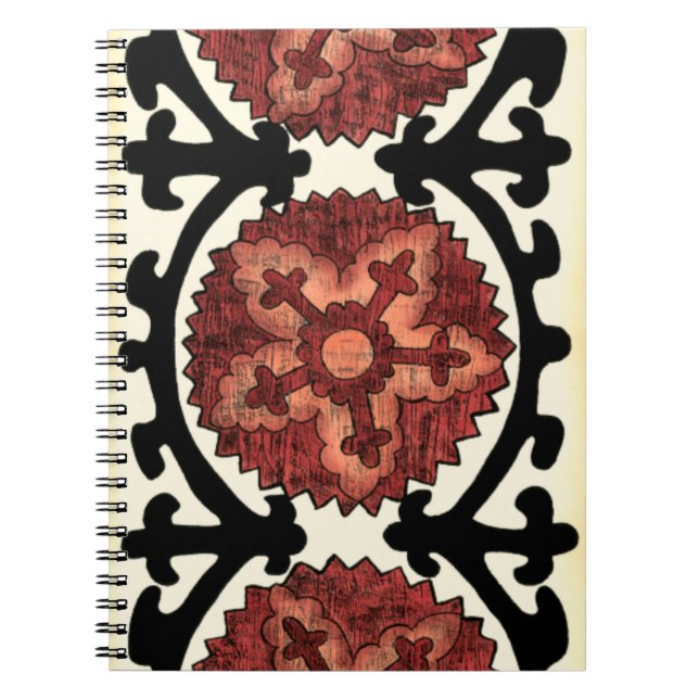 Suzani Stil Decorative Blommönster Anteckningsbok Med Spiral (Framsidan)