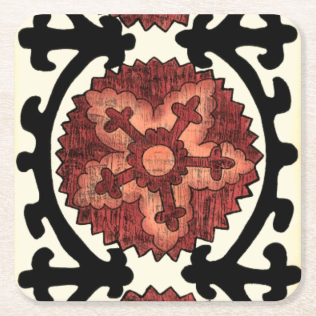 Suzani Stil Decorative Blommönster Underlägg Papper Kvadrat (Framsidan)