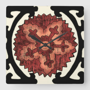 Suzani Stil dekorativt Blommönster Fyrkantig Klocka