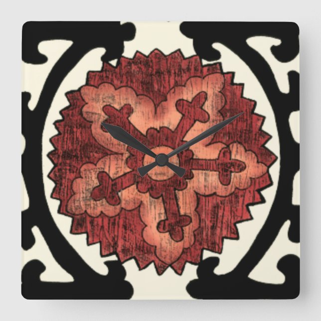 Suzani Stil dekorativt Blommönster Fyrkantig Klocka (Framsida)