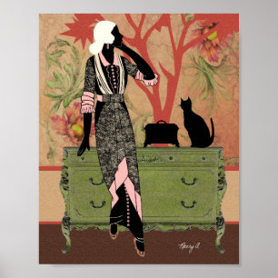 Suzanne i Orange och Grönt Poster