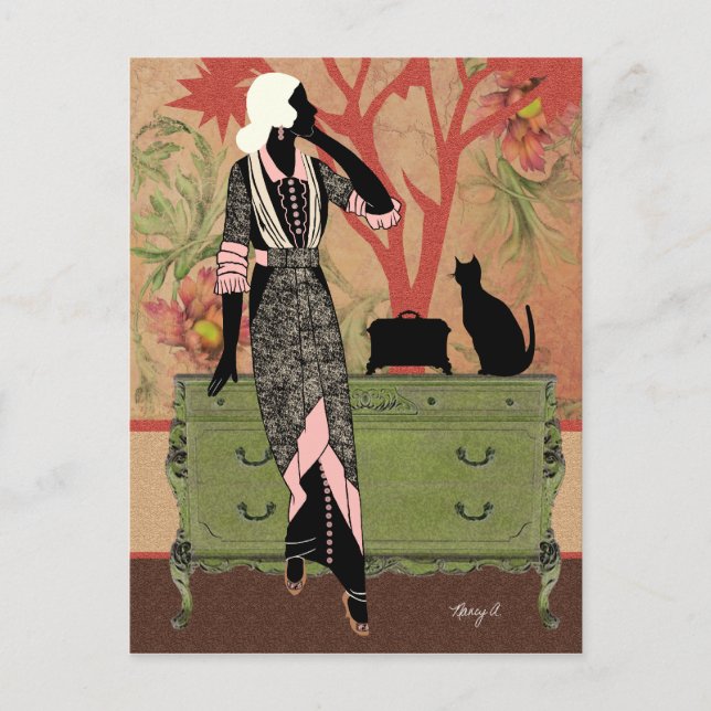 Suzanne i Orange och Grönt - vykort (Framsida)