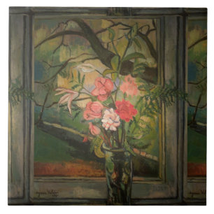 Suzanne Valadon Flowers Front of a Window Kakelplatta