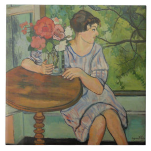 Suzanne Valadon Young Girl framför ett fönster Kakelplatta