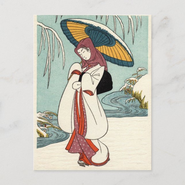 Suzuki Harunobu - Vintersnöblommor Vykort (Framsida)