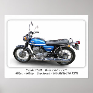 Suzuki T500 Classic Motorcycle - A3 Storlekare uts Poster
