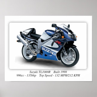 Suzuki TL1000R 1998 Motorcykel - A3 Poster