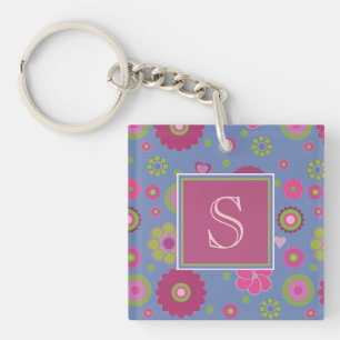 Suzzy Rosa och Blue Flower Mönster Monogram
