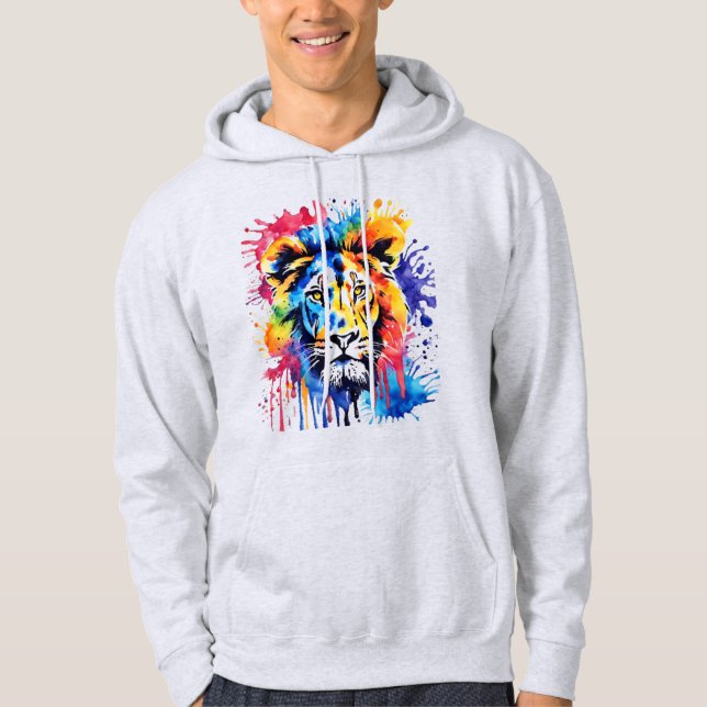 Svag lejon färglös vattenfärg hoodie (Framsida)
