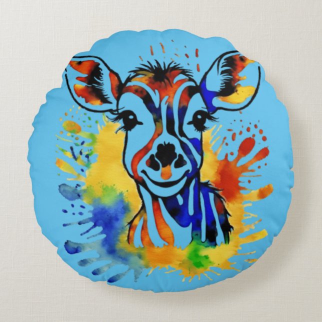 Svaga vattenfärgsfärgade antelopar rund kudde (Framsidan)