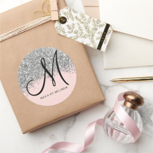 Svagt Rosa Silver Confetti Glitter Busines Runt Klistermärke