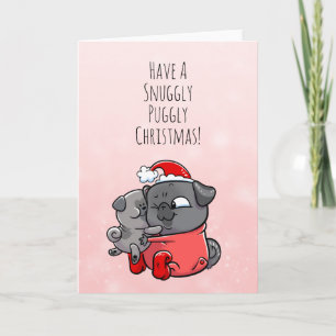 Svagt svart julkort för pug kort
