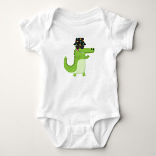 Sval krokodil med solglasögon och lövigt hinkhatt t shirt