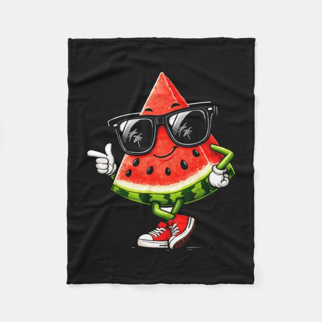 Sval vattenmelon med solglasögon rolig sommar fruk fleecefilt (Framsidan)