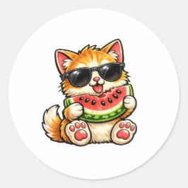 Sval Watermelon Katt Runt Klistermärke