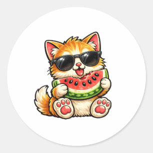 Sval Watermelon Katt Runt Klistermärke