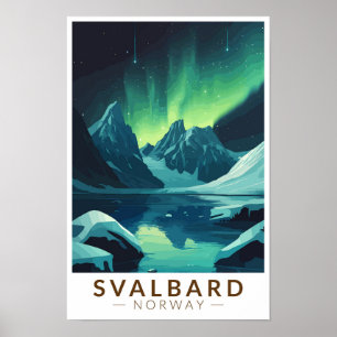 Svalbard Norge Northern Ljus Travel Art Vintage Poster