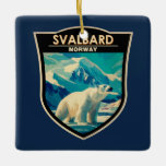 Svalbard Norge Polar Bear Travel Art Vintage Julgransprydnad Keramik<br><div class="desc">Svalbard i vektorteckningen stil. Ett av världens nordligaste bebodda områden är känt för den hårda,  avlägsna terrängen av glaciärer och frusna tundra som skyddar polar björnar,  Svalbard renar och Arktiska rävar.</div>