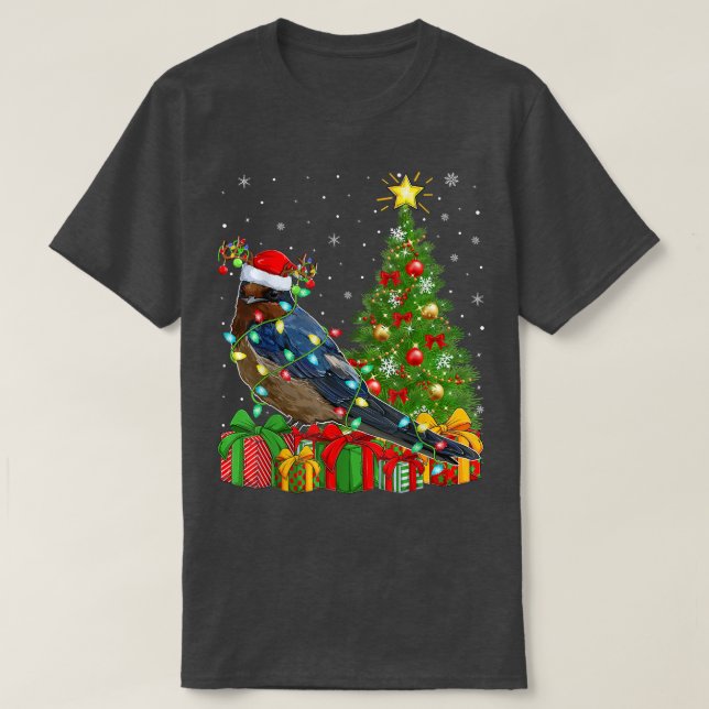Svälj Bird Lighting Julafton Träd Santa Hat Svälja T Shirt (Design framsida)