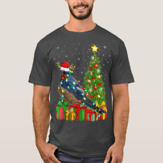 Svälj Bird Lighting Julafton Träd Santa Hat Svälja T Shirt