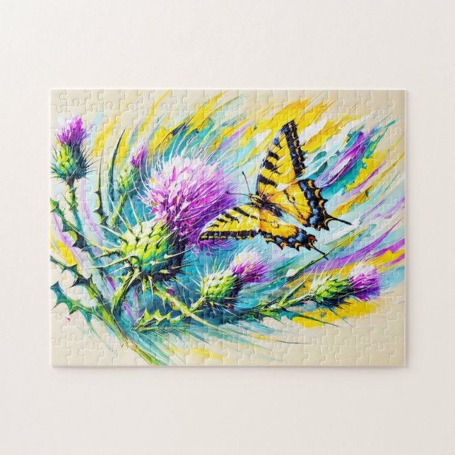 Svälj Butterfly med Thistles i oljepaintin Pussel (Horisontell)