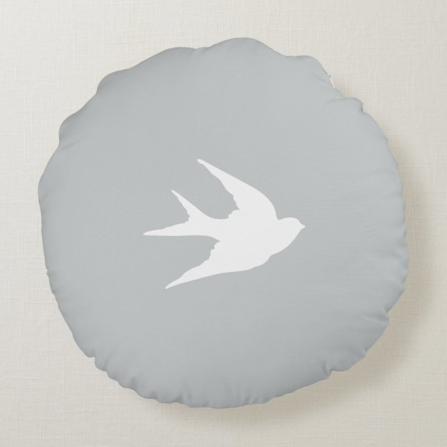 svälj fågelsilhouette / grått / dyshion rund kudde (Baksidan)
