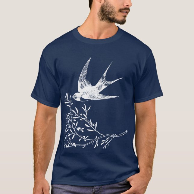 Svälj fåglar som flyger över Olive Grenar T Shirt (Framsida)