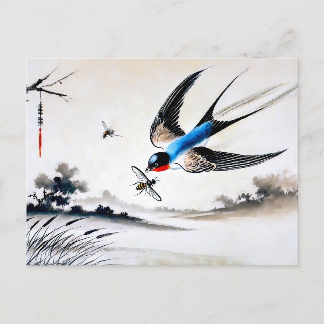 Svälj Fånga en Insekt i Mid-Luft på kinesiska Vykort (Framsida)
