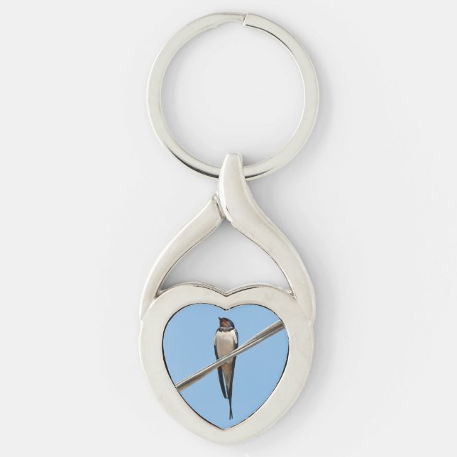 Svälj sitta på tråd twisted heart silverfärgad nyckelring (Framsidan)