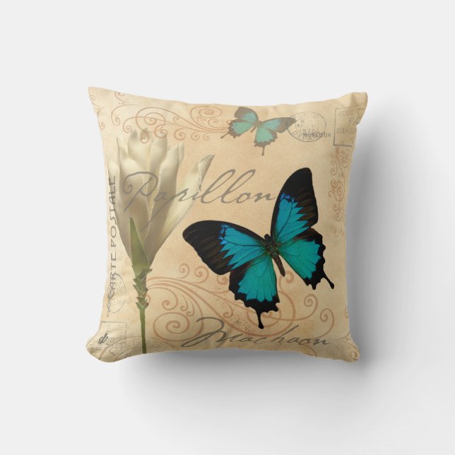 Svälj Svan Teal Papillon Postal Pillow Kudde (Framsida)