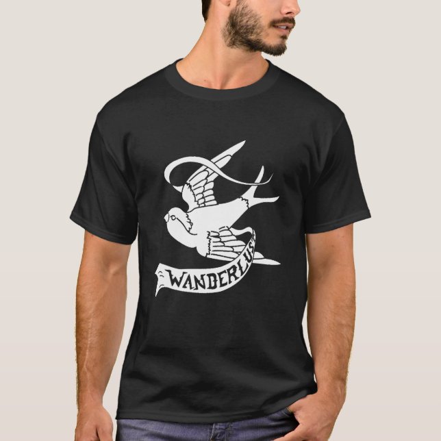 Svälj Wanderlust Bird Tattoo Freedom Gift T Shirt (Framsida)