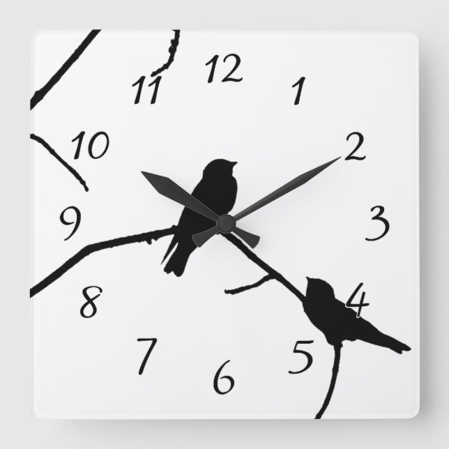 Svälja eller vrida Silhouette Love Bird Watching Fyrkantig Klocka (Framsida)