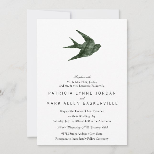 Svälja (Letterpress Stil) Inbjudningar (Framsida)