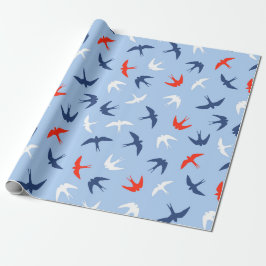 Sväljer Birds Himlar Flight Mönster Blue White Presentpapper