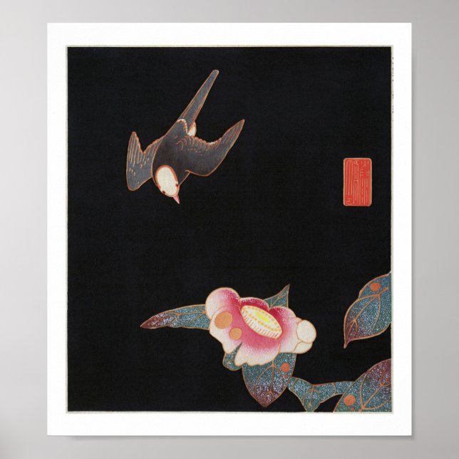 Sväljer och Camellia, Jakuchū Poster (Framsidan)