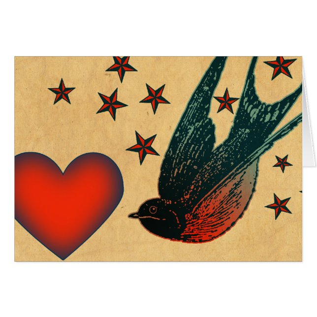 Sväljer och stjärnor hälsningskort (Framsidan Horizontal)