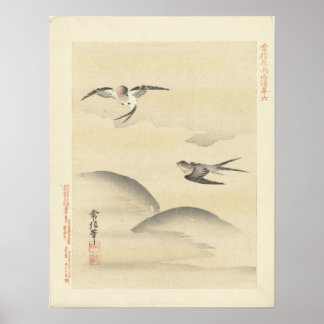 Sväljer på Vinge, Antique Japans målning Poster