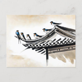 Sväljer Resten på Tak i ett kinesiskt Temple Vykort