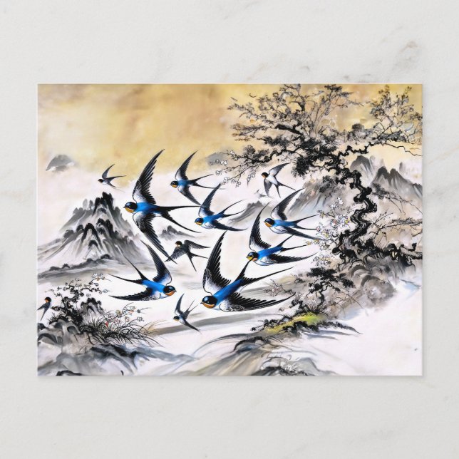 Sväljer uppsving genom Himmel på kinesiska Bläck P Vykort (Framsida)