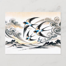 Sväljer uppsving genom Himmel på kinesiska Bläck P Vykort