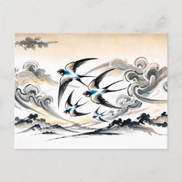Sväljer uppsving genom Himmel på kinesiska Bläck P Vykort
