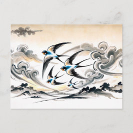 Sväljer uppsving genom Himmel på kinesiska Bläck P Vykort